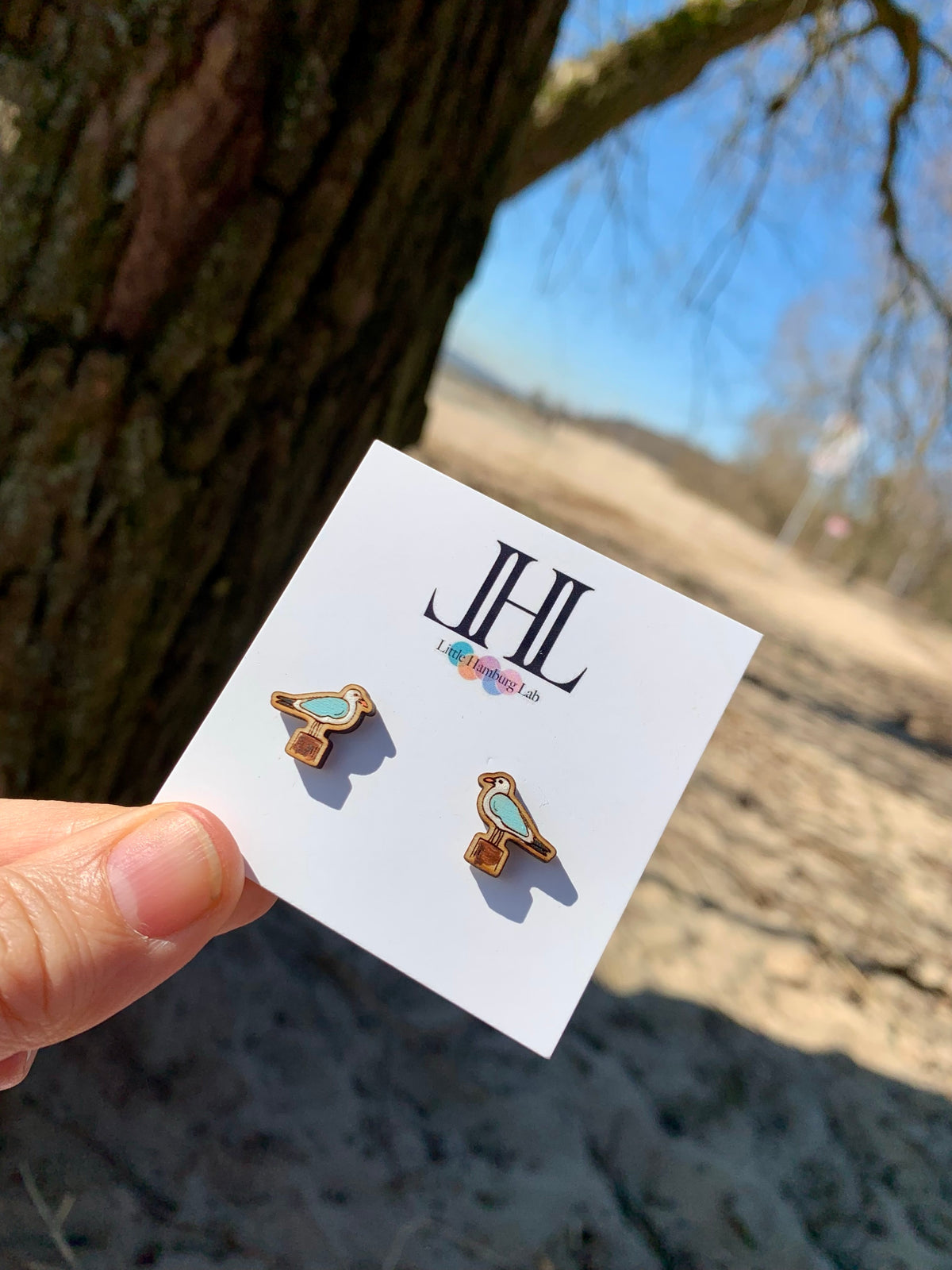 Möwen-Ohrstecker aus Holz