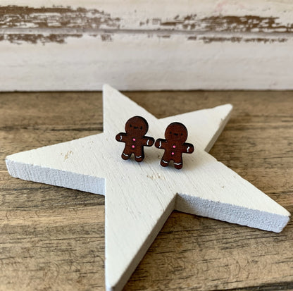 Lebkuchenmann-Ohrstecker aus Holz